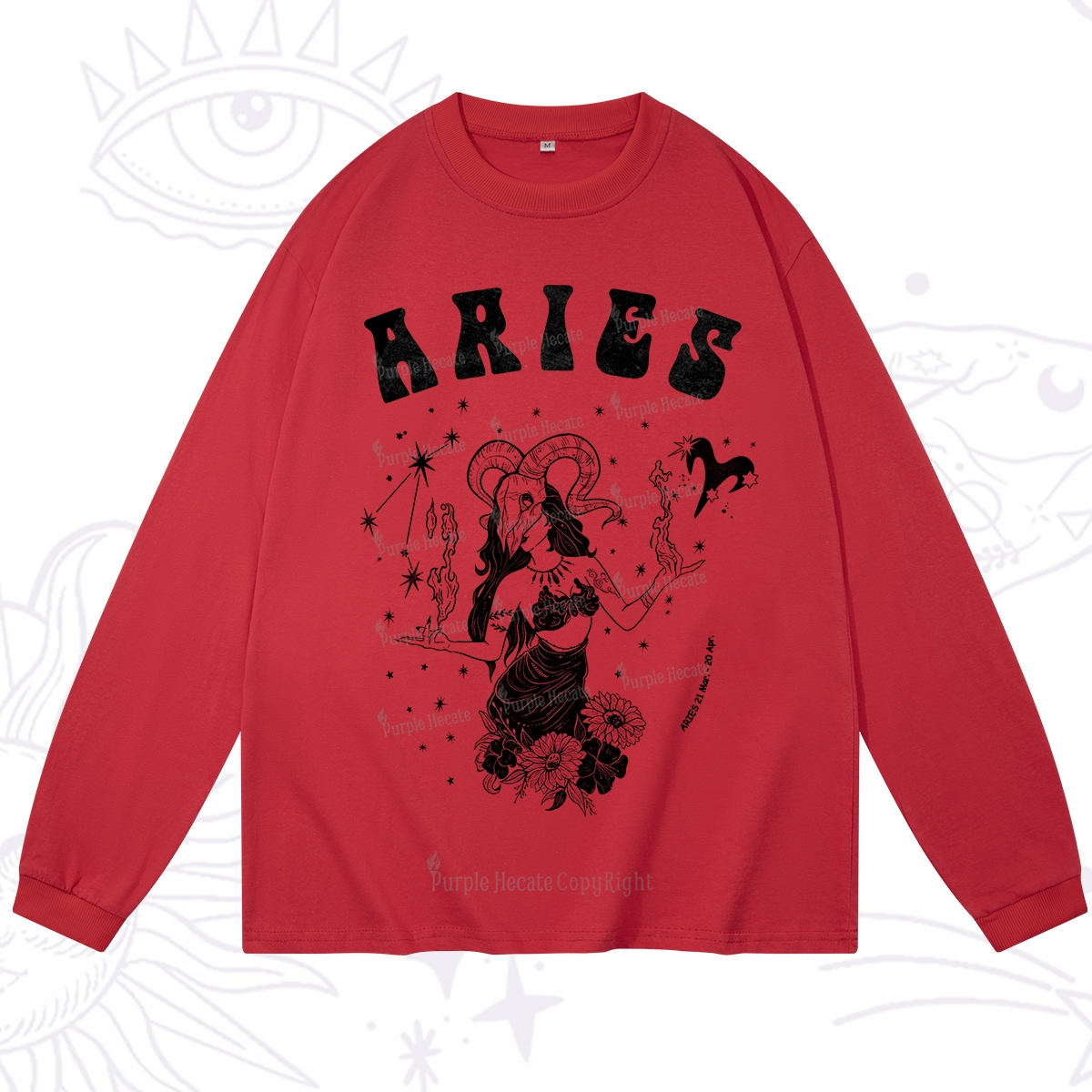 Purplehecate Aries Zodiac Glyphs Long Sleeve T-Shirt