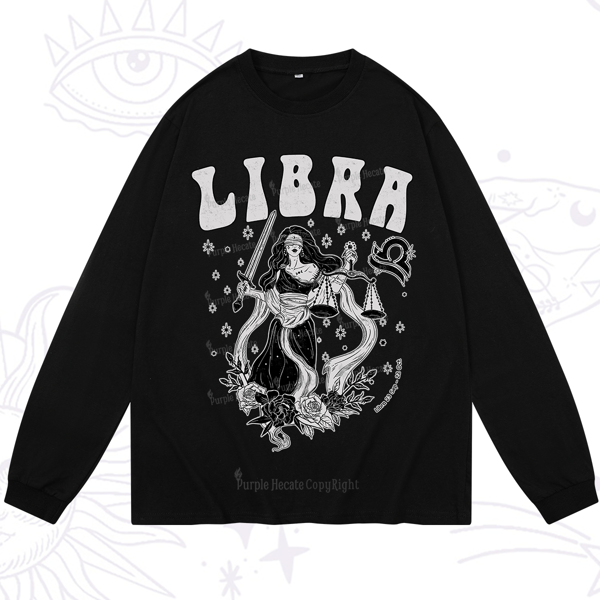 Purplehecate Libra Zodiac Glyphs Long Sleeve T-Shirt