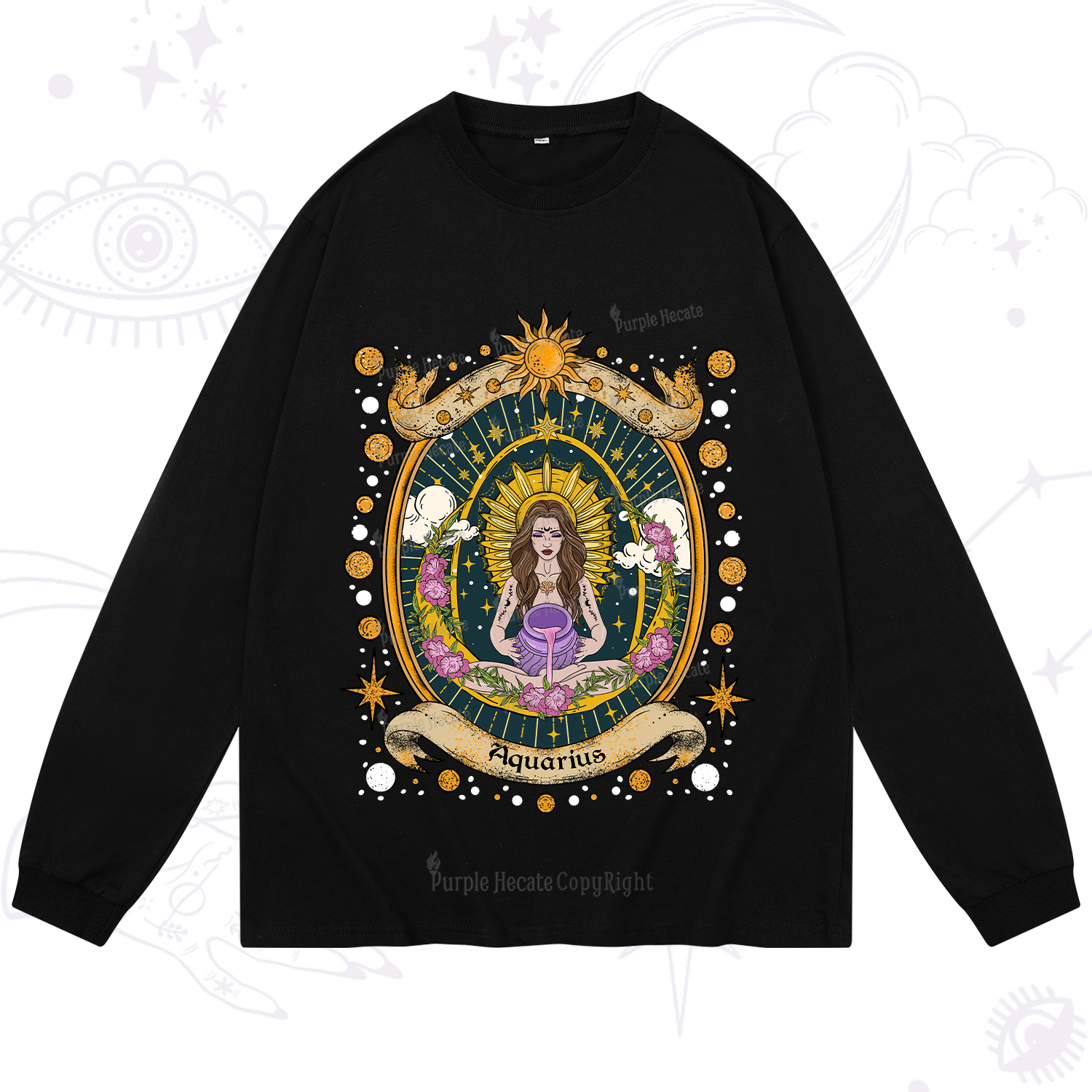 Purplehecate Aquarius Radiance Zodiac Long Sleeve T-Shirt