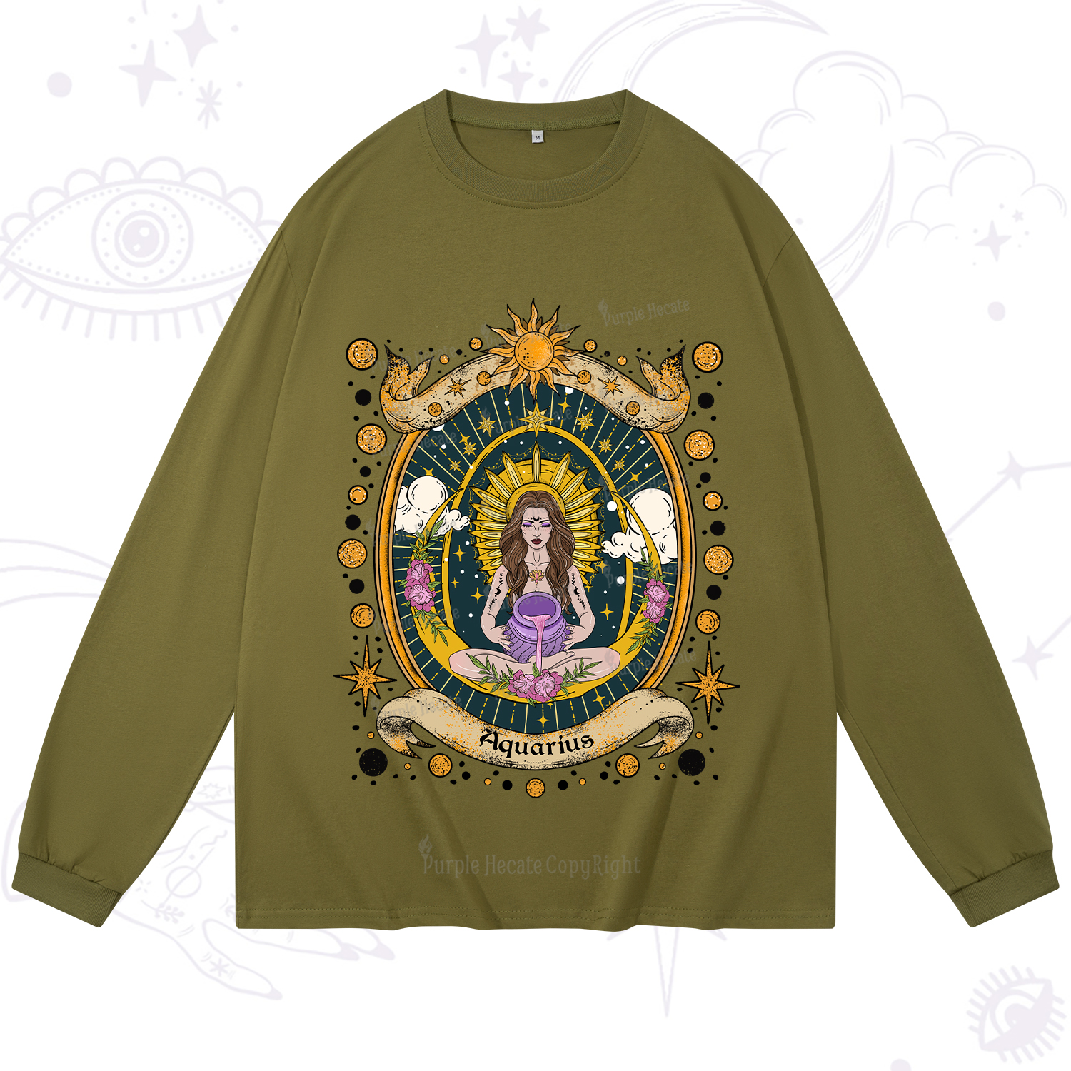 Purplehecate Aquarius Radiance Zodiac Long Sleeve T-Shirt