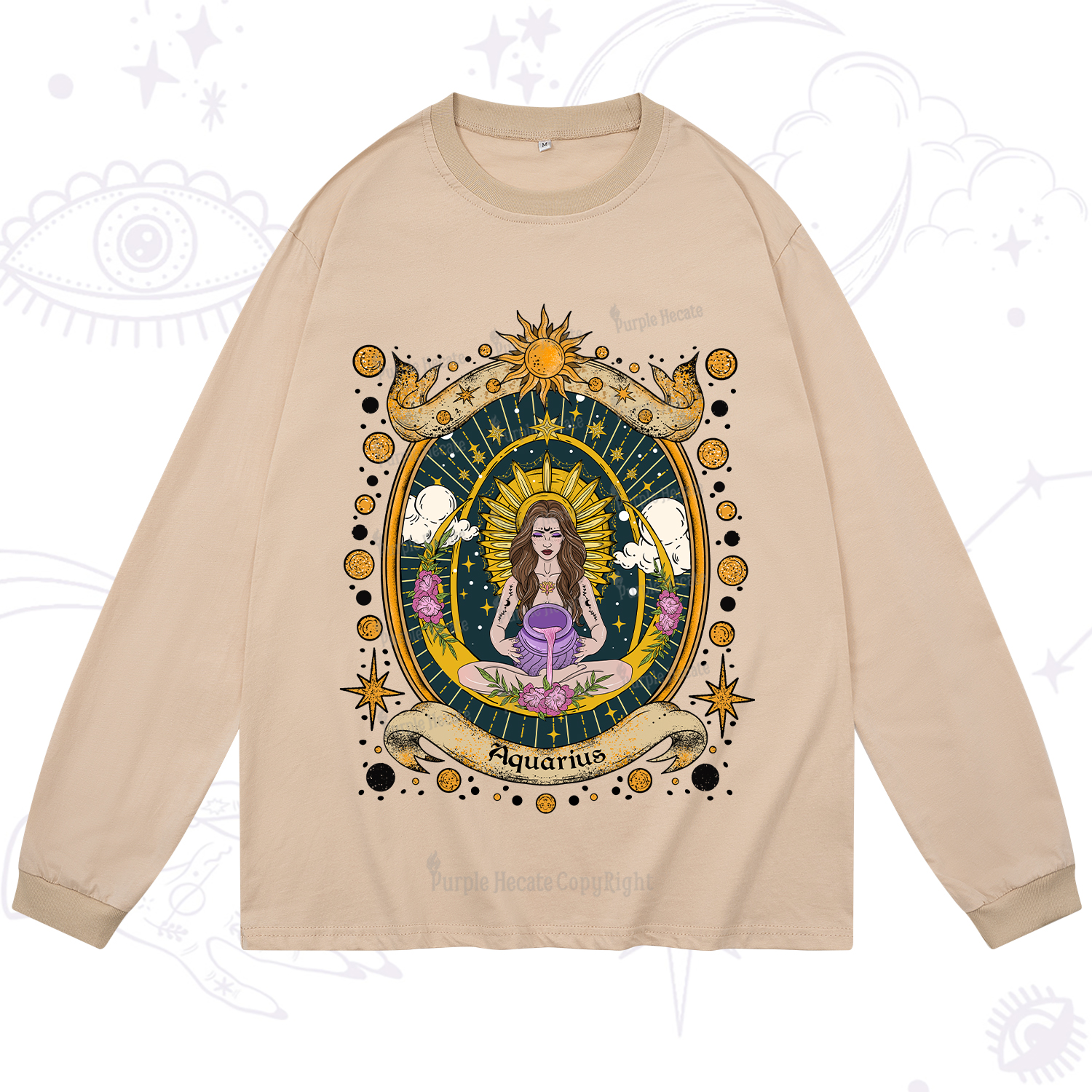Purplehecate Aquarius Radiance Zodiac Long Sleeve T-Shirt