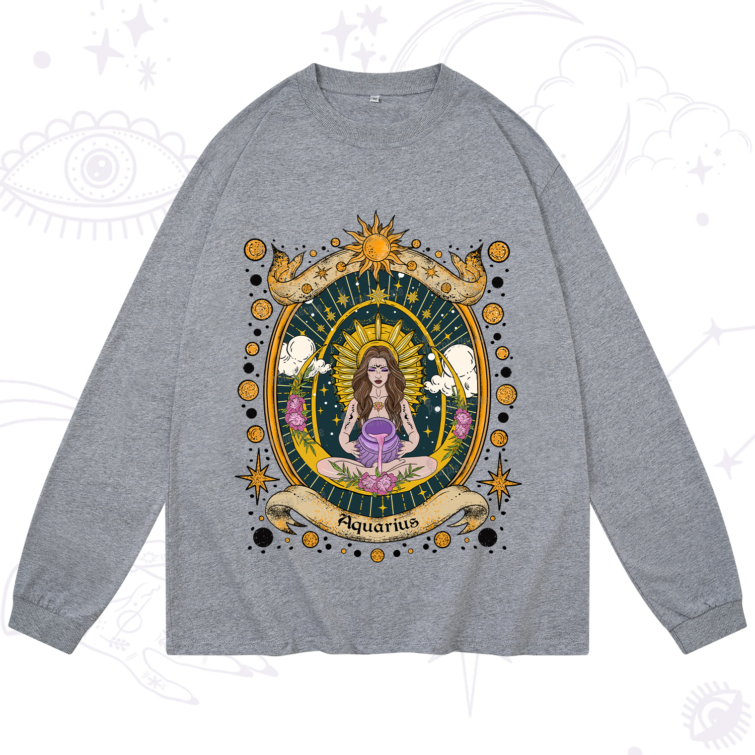 Purplehecate Aquarius Radiance Zodiac Long Sleeve T-Shirt