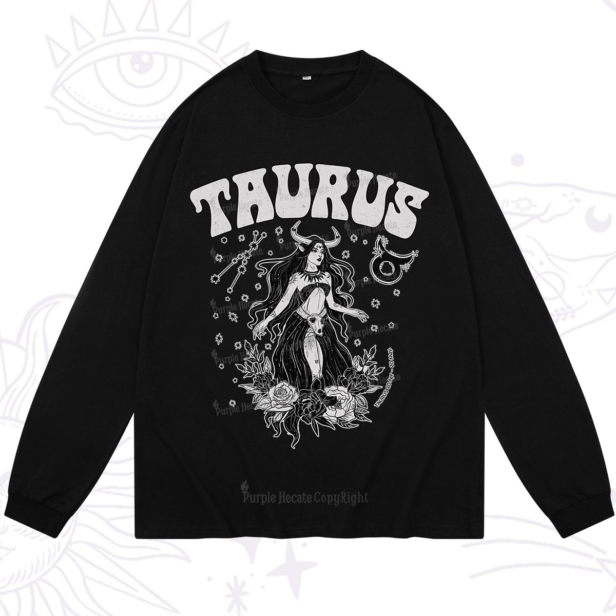 Purplehecate Taurus Zodiac Glyphs Long Sleeve T-Shirt
