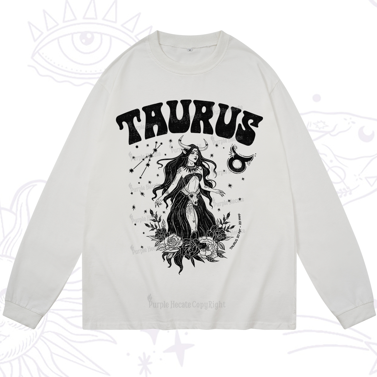 Purplehecate Taurus Zodiac Glyphs Long Sleeve T-Shirt