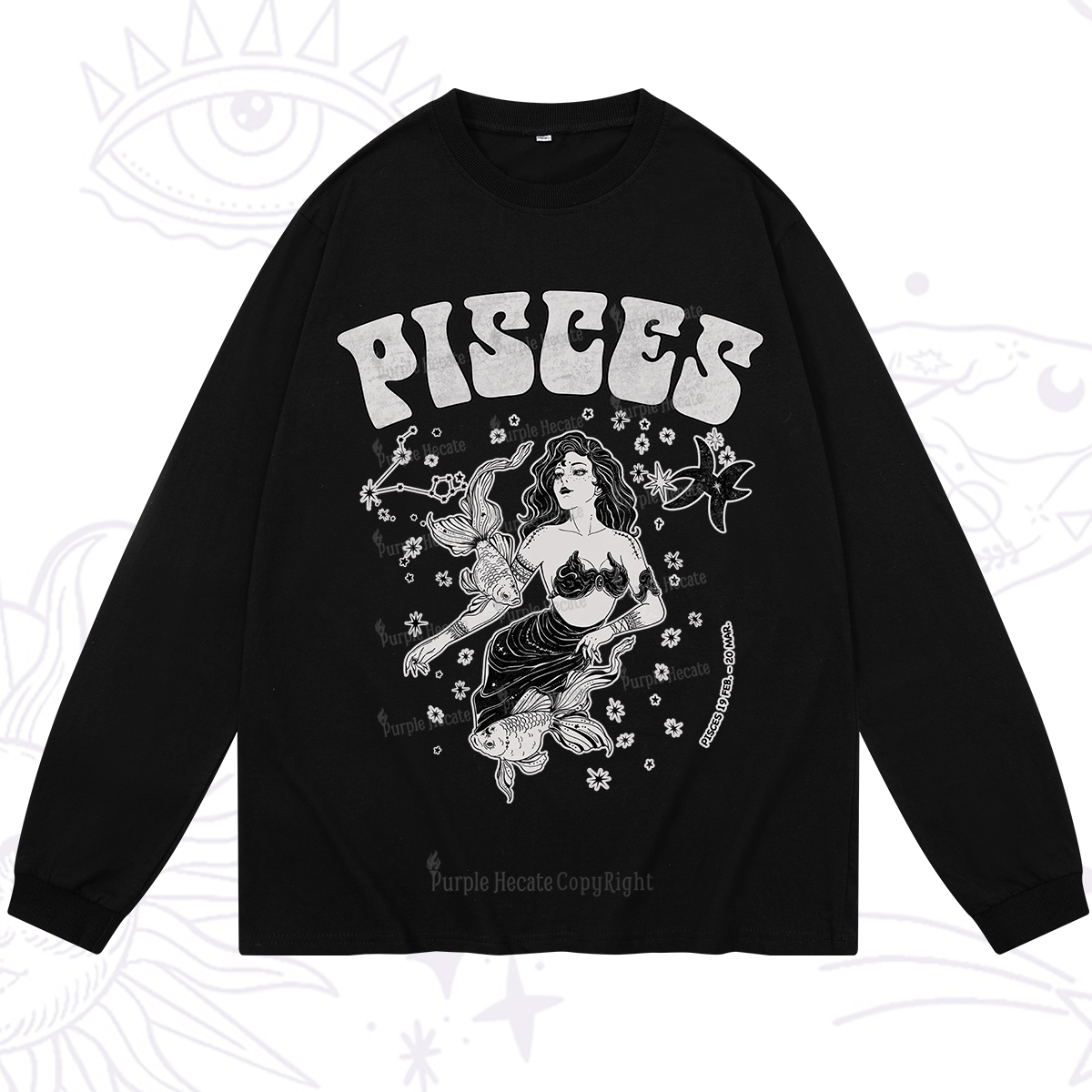 Purplehecate Pisces Zodiac Glyphs Long Sleeve T-Shirt