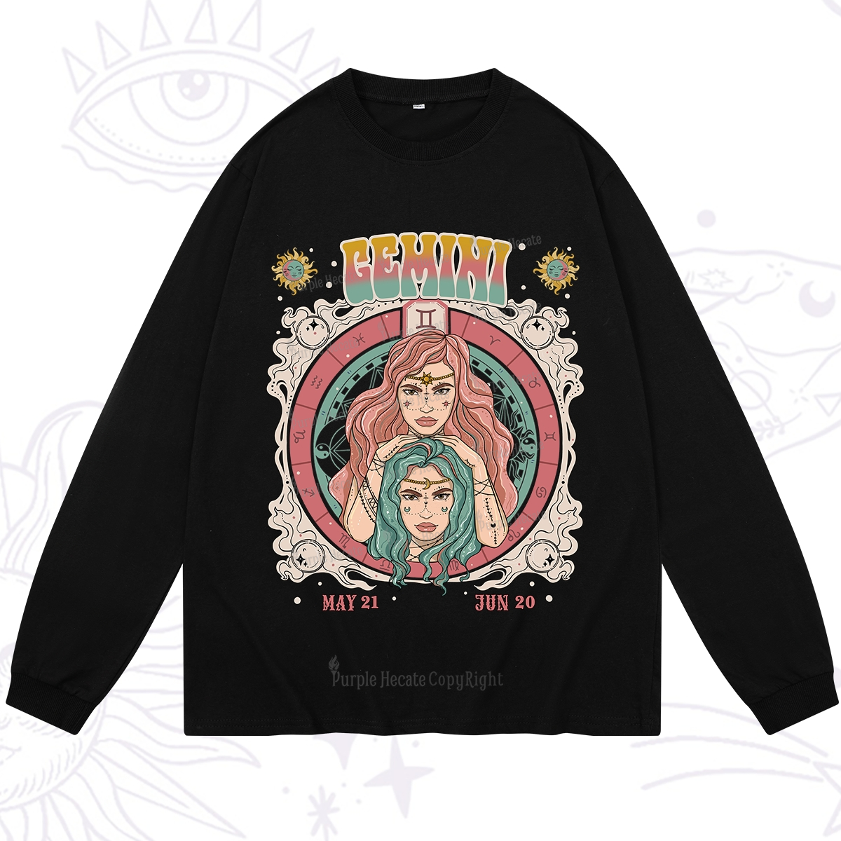 Purplehecate Gemini Cosmic Zodiac Long Sleeve T-Shirt