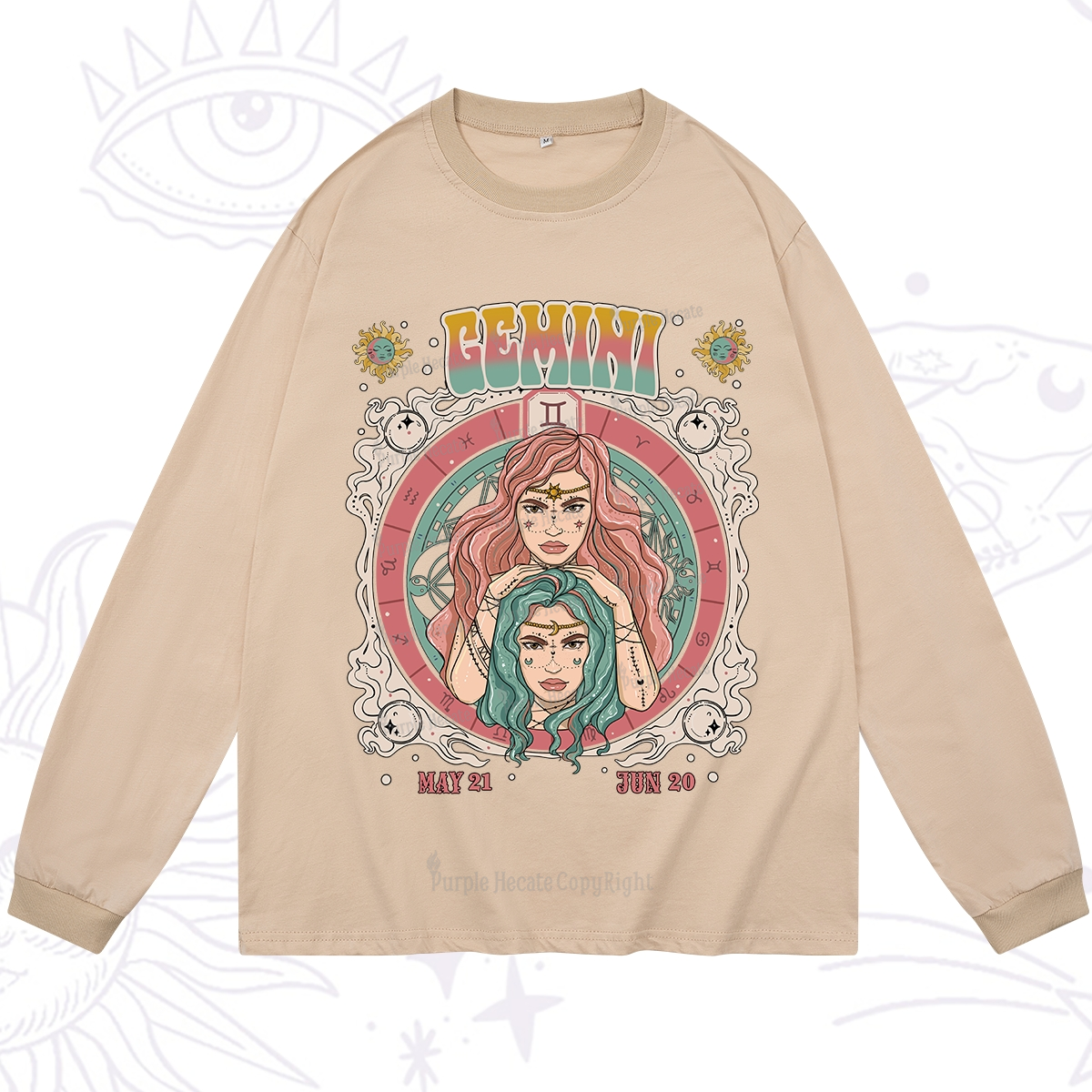 Purplehecate Gemini Cosmic Zodiac Long Sleeve T-Shirt