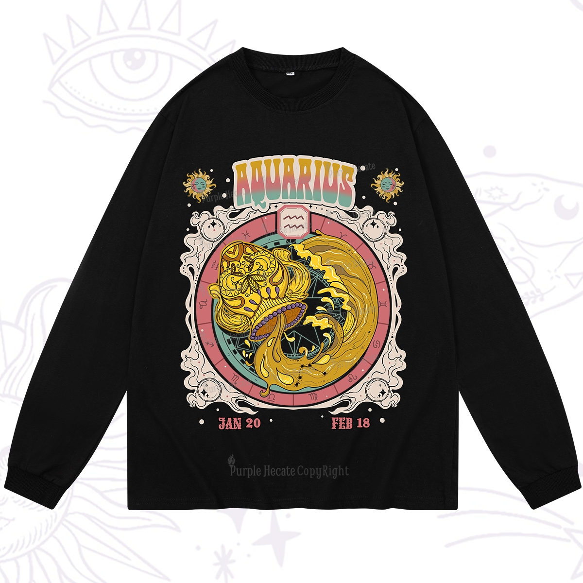 Purplehecate Aquarius Cosmic Zodiac Long Sleeve T-Shirt