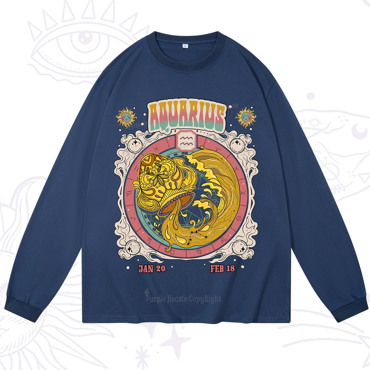 Purplehecate Aquarius Cosmic Zodiac Long Sleeve T-Shirt