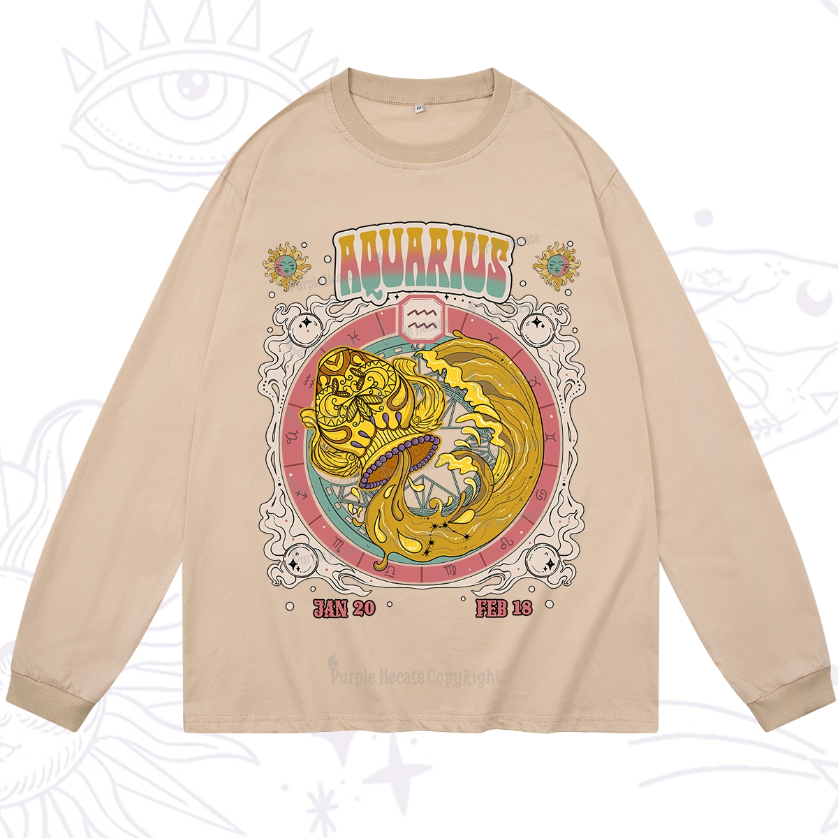 Purplehecate Aquarius Cosmic Zodiac Long Sleeve T-Shirt