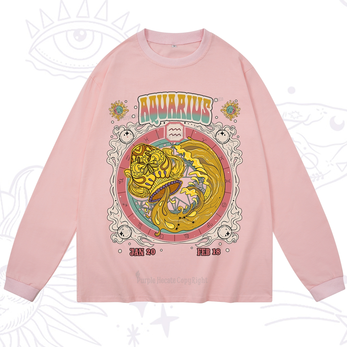 Purplehecate Aquarius Cosmic Zodiac Long Sleeve T-Shirt
