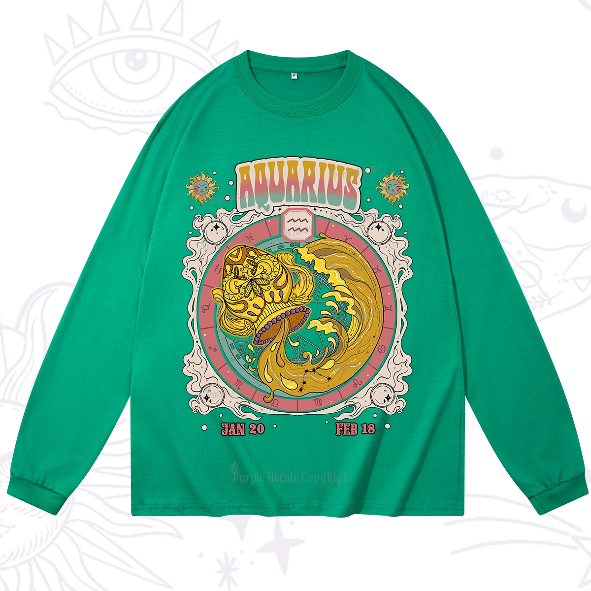 Purplehecate Aquarius Cosmic Zodiac Long Sleeve T-Shirt