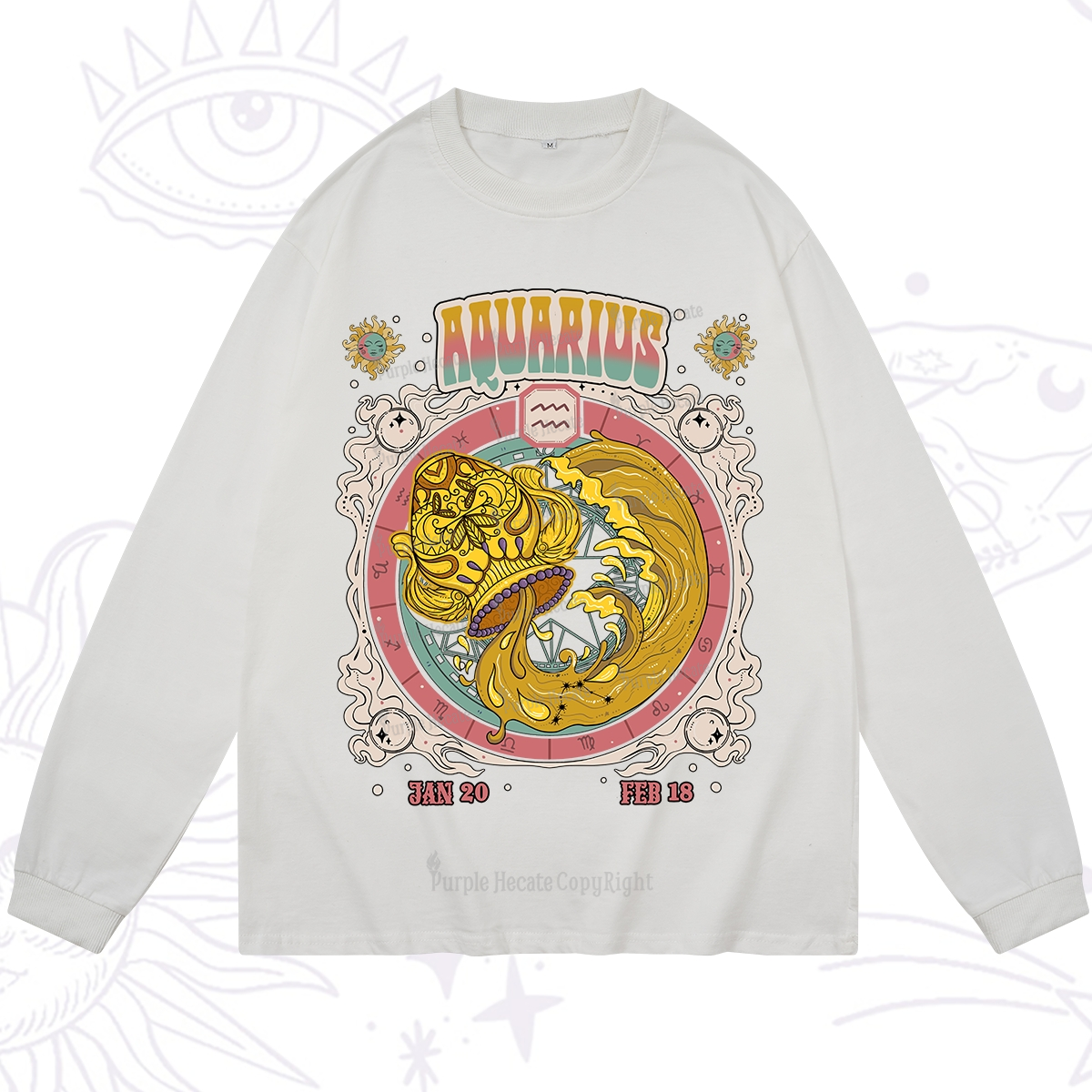 Purplehecate Aquarius Cosmic Zodiac Long Sleeve T-Shirt