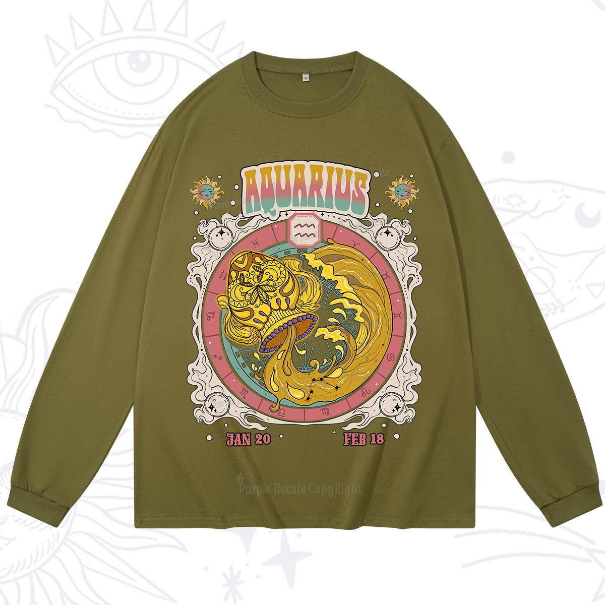 Purplehecate Aquarius Cosmic Zodiac Long Sleeve T-Shirt