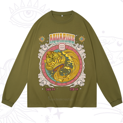 Purplehecate Aquarius Cosmic Zodiac Long Sleeve T-Shirt
