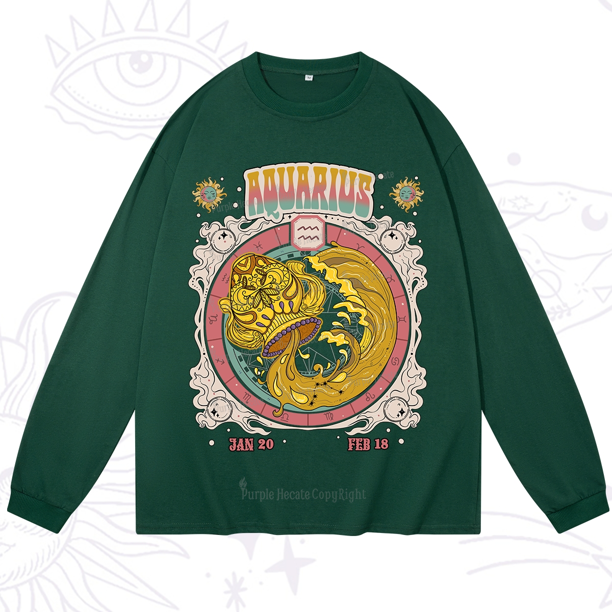 Purplehecate Aquarius Cosmic Zodiac Long Sleeve T-Shirt