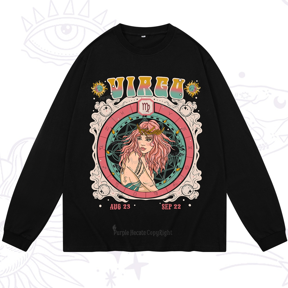 Purplehecate Virgo Cosmic Zodiac Long Sleeve T-Shirt