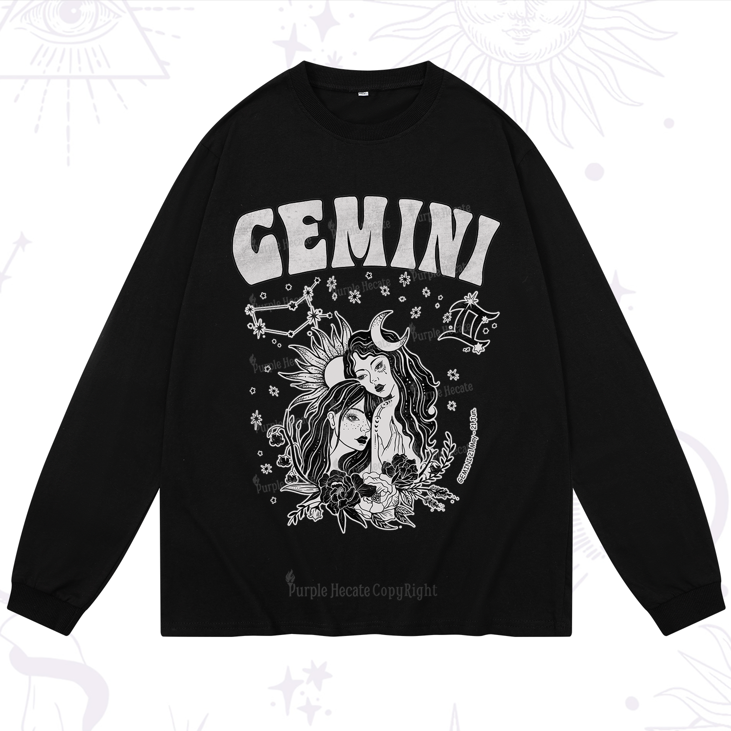 Purplehecate Gemini Zodiac Glyphs  Long Sleeve T-Shirt