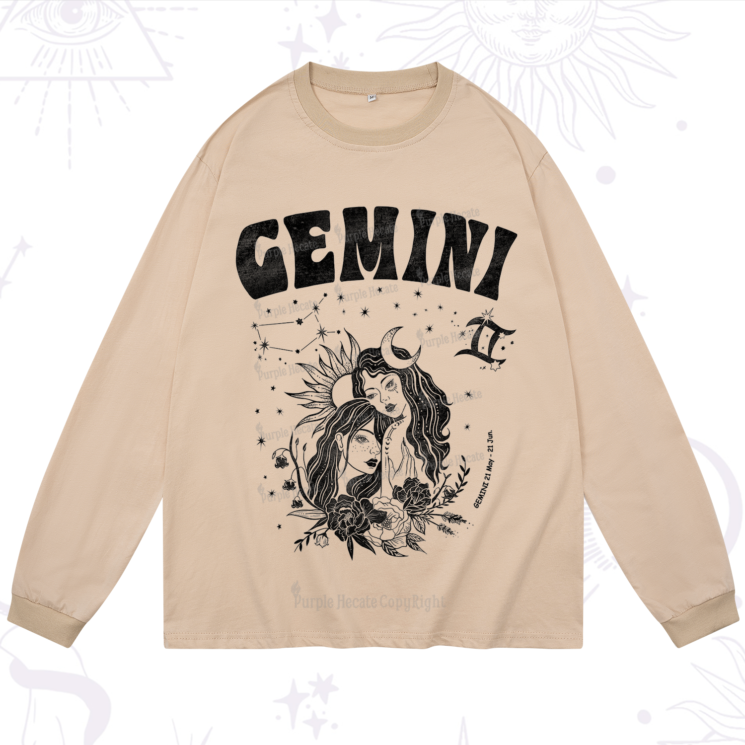 Purplehecate Gemini Zodiac Glyphs  Long Sleeve T-Shirt