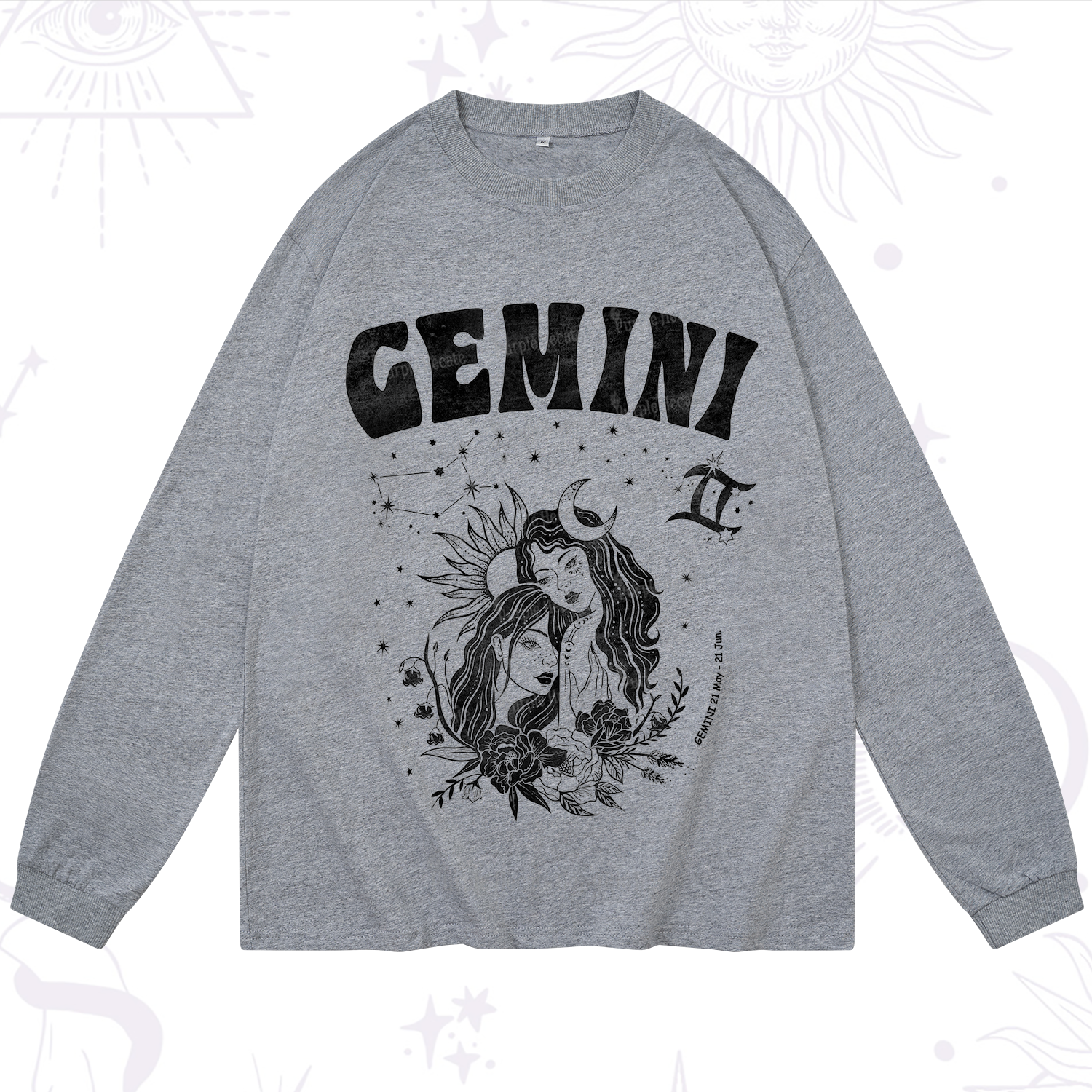 Purplehecate Gemini Zodiac Glyphs  Long Sleeve T-Shirt