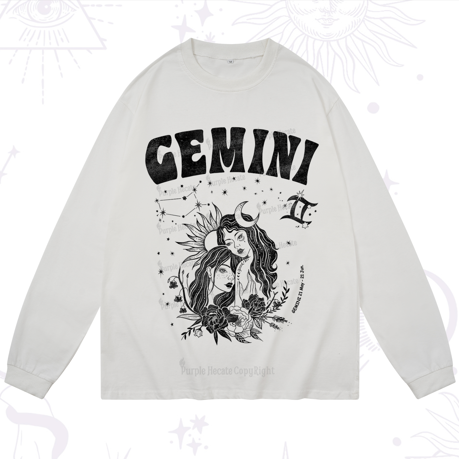 Purplehecate Gemini Zodiac Glyphs  Long Sleeve T-Shirt