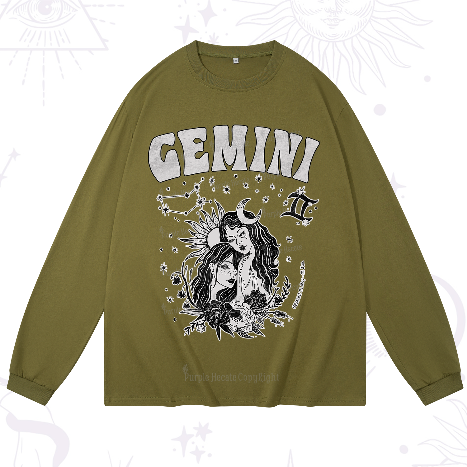 Purplehecate Gemini Zodiac Glyphs  Long Sleeve T-Shirt