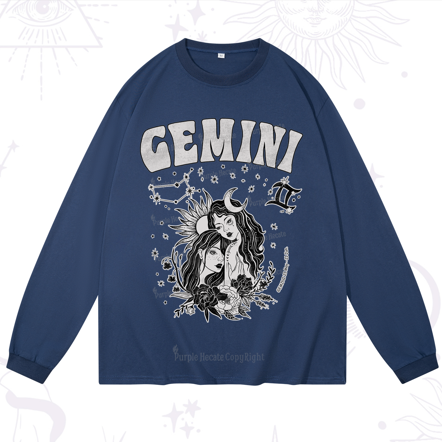 Purplehecate Gemini Zodiac Glyphs  Long Sleeve T-Shirt