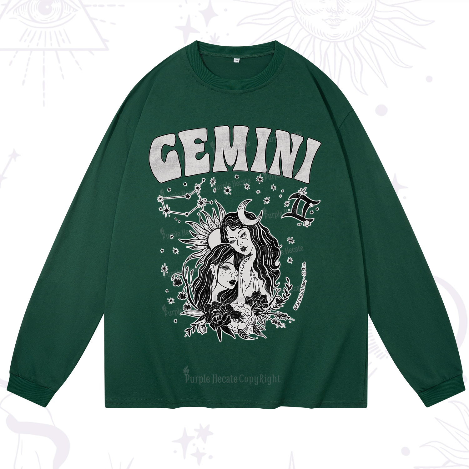Purplehecate Gemini Zodiac Glyphs  Long Sleeve T-Shirt