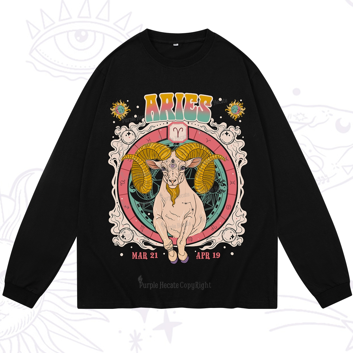 Purplehecate Aries Cosmic Zodiac Long Sleeve T-Shirt