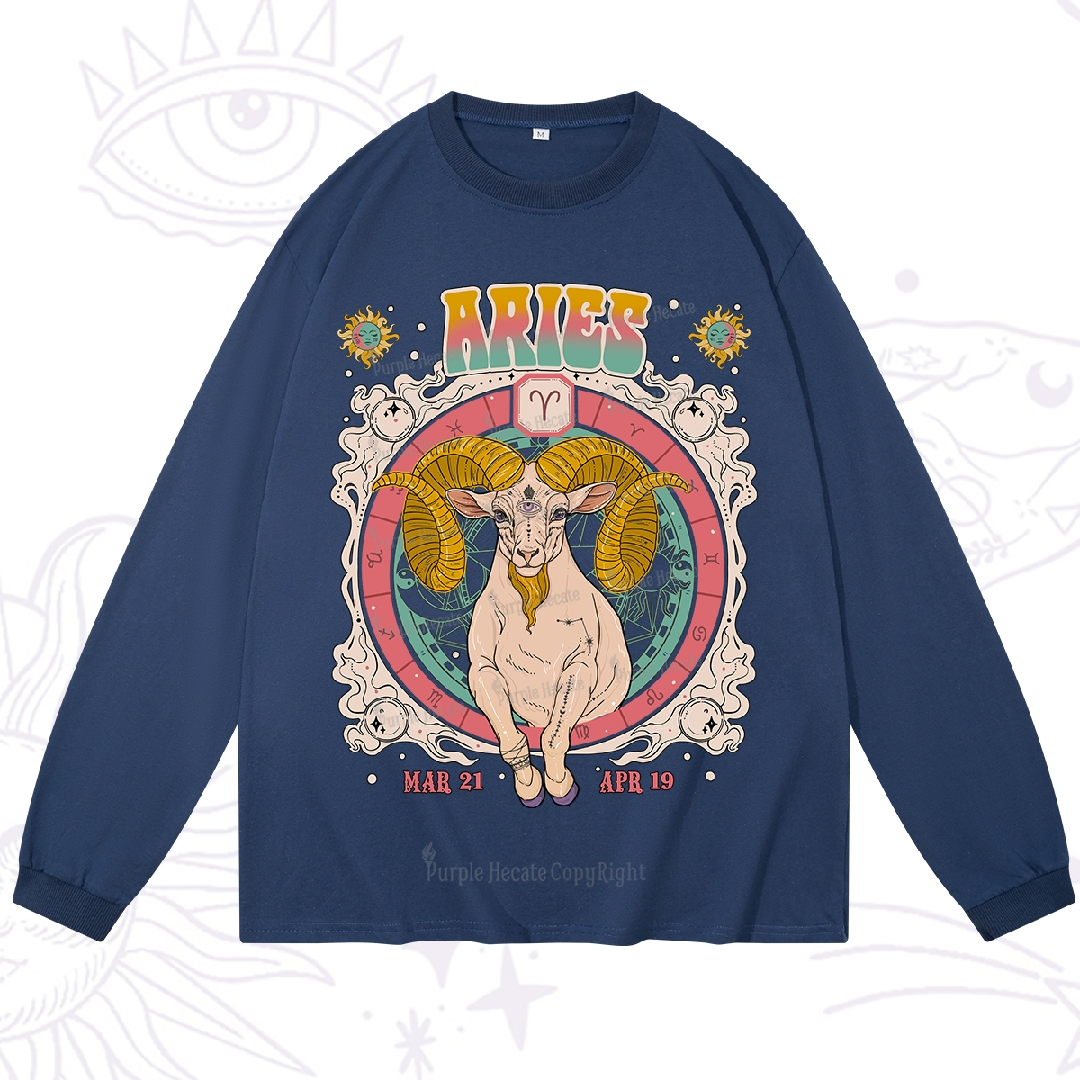 Purplehecate Aries Cosmic Zodiac Long Sleeve T-Shirt