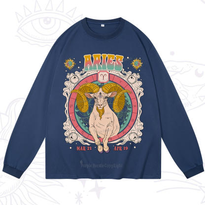 Purplehecate Aries Cosmic Zodiac Long Sleeve T-Shirt