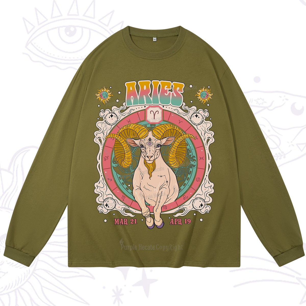 Purplehecate Aries Cosmic Zodiac Long Sleeve T-Shirt