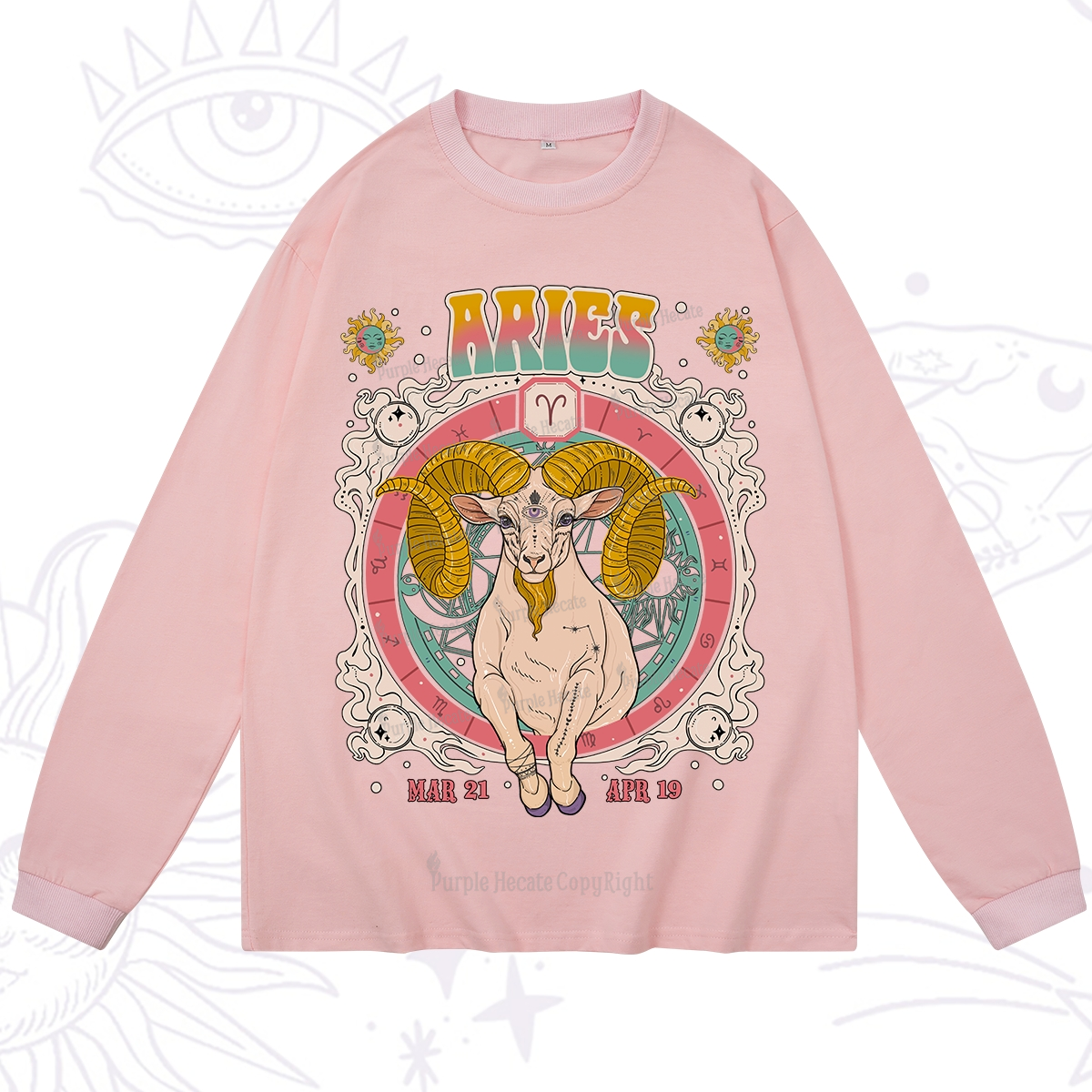 Purplehecate Aries Cosmic Zodiac Long Sleeve T-Shirt