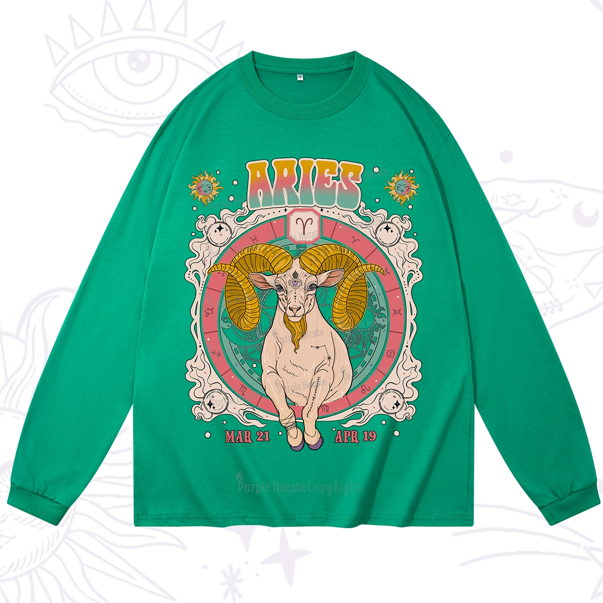 Purplehecate Aries Cosmic Zodiac Long Sleeve T-Shirt