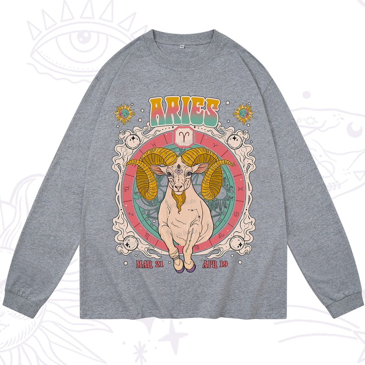 Purplehecate Aries Cosmic Zodiac Long Sleeve T-Shirt