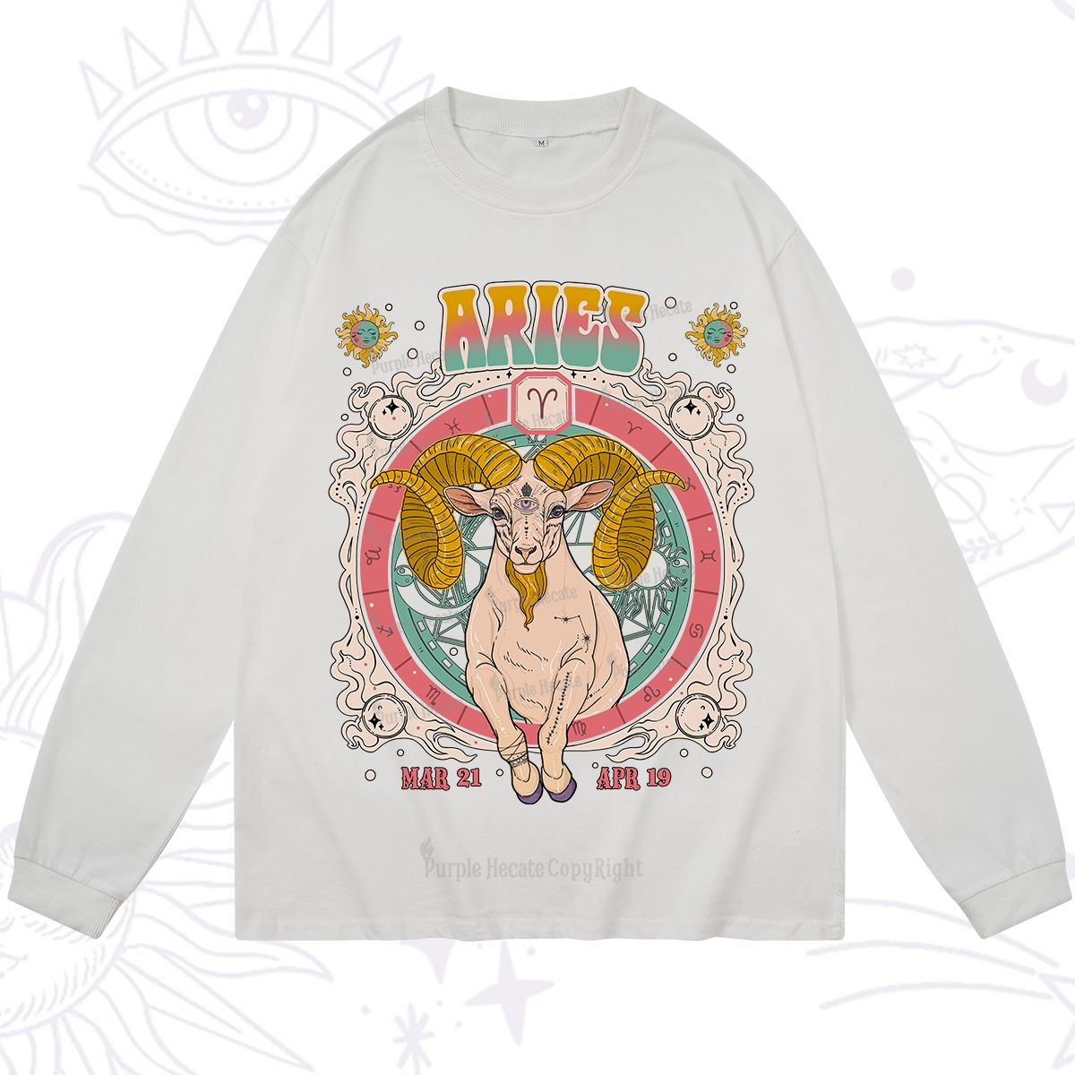 Purplehecate Aries Cosmic Zodiac Long Sleeve T-Shirt