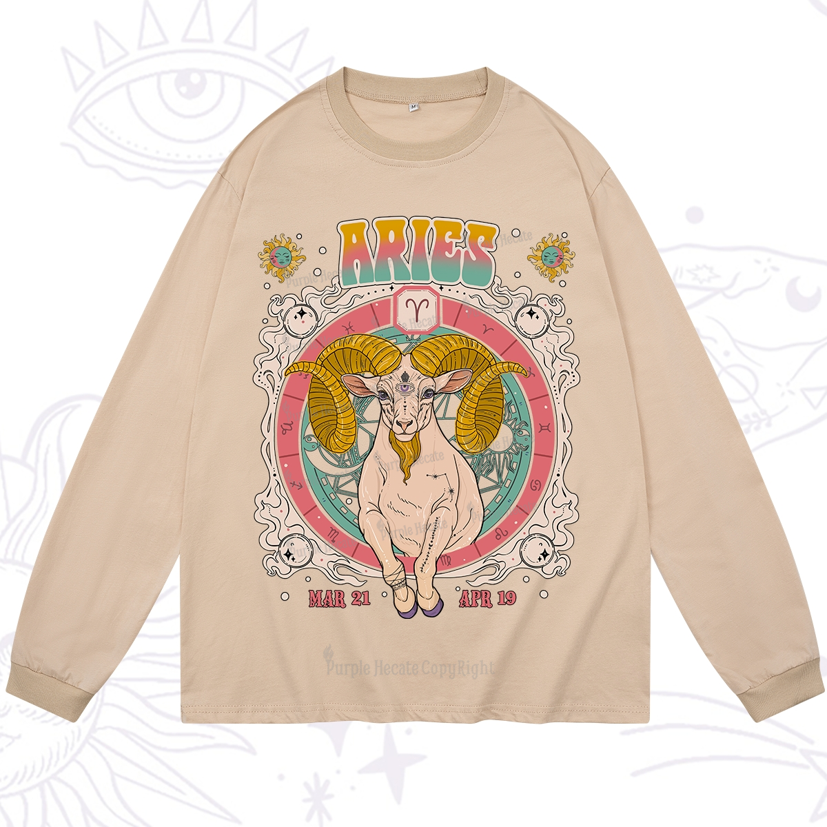 Purplehecate Aries Cosmic Zodiac Long Sleeve T-Shirt