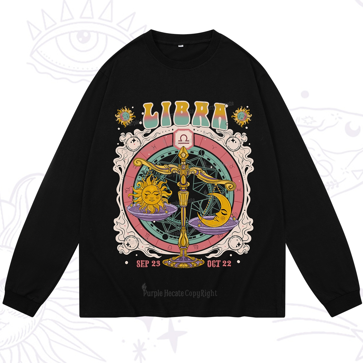 Purplehecate Libra Cosmic Zodiac Long Sleeve T-Shirt