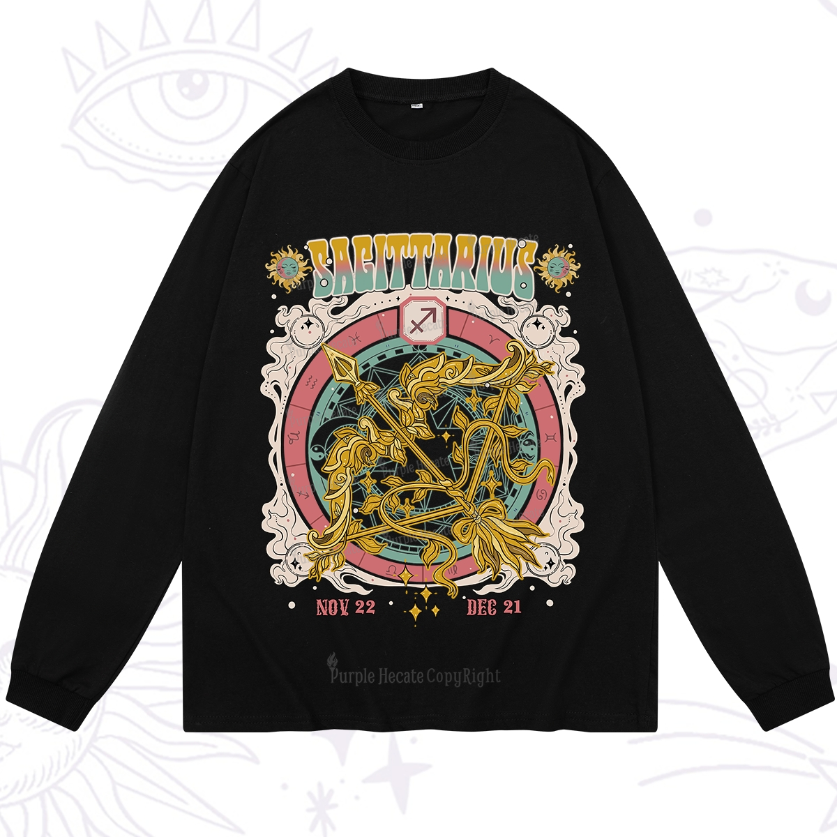 Purplehecate Sagittarius Cosmic Zodiac Long Sleeve T-Shirt