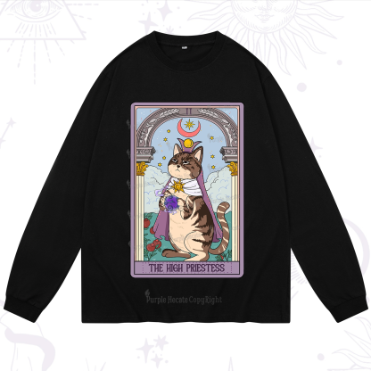 Purplehecate The High Priestess Cat Tarot Long Sleeve T-Shirt