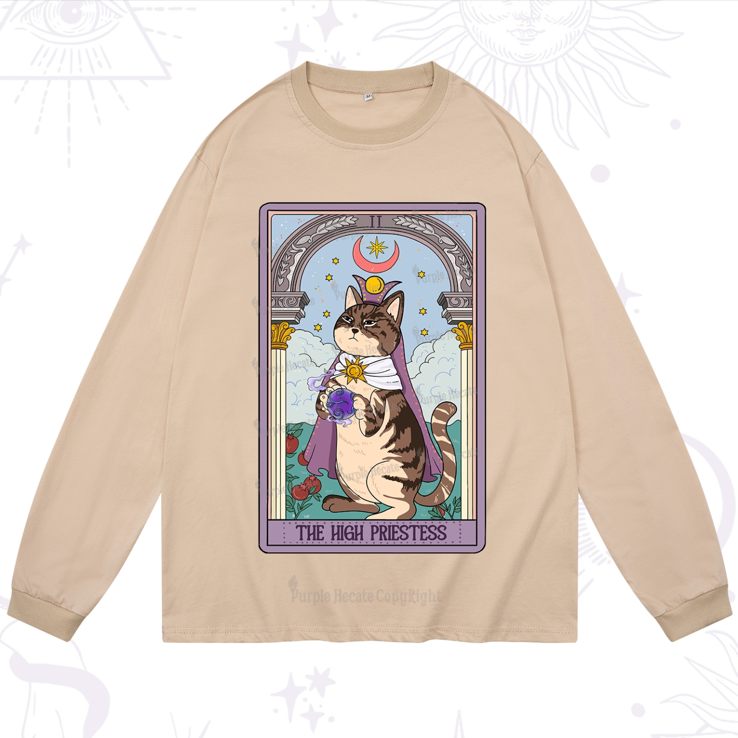 Purplehecate The High Priestess Cat Tarot Long Sleeve T-Shirt