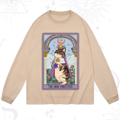 Purplehecate The High Priestess Cat Tarot Long Sleeve T-Shirt