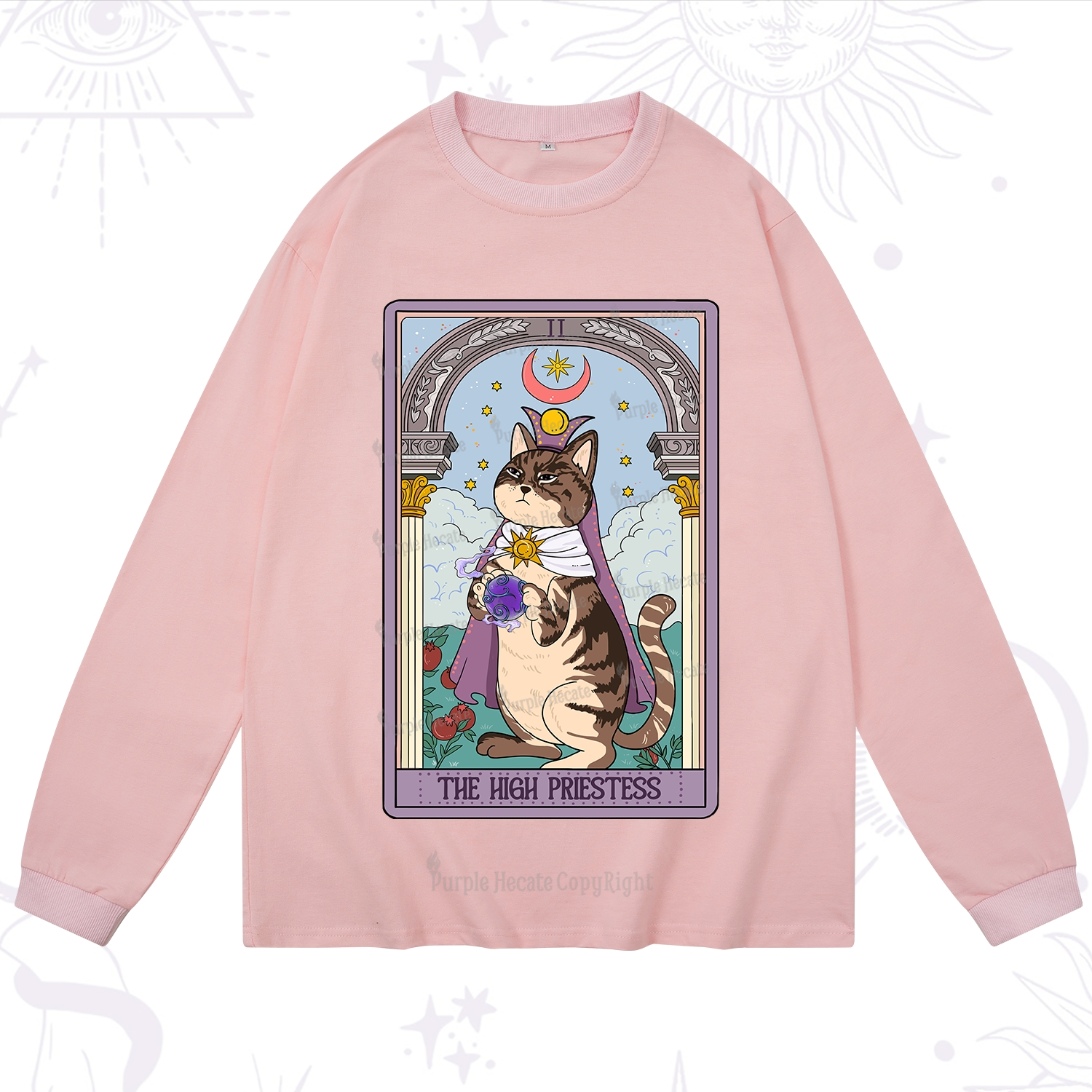 Purplehecate The High Priestess Cat Tarot Long Sleeve T-Shirt