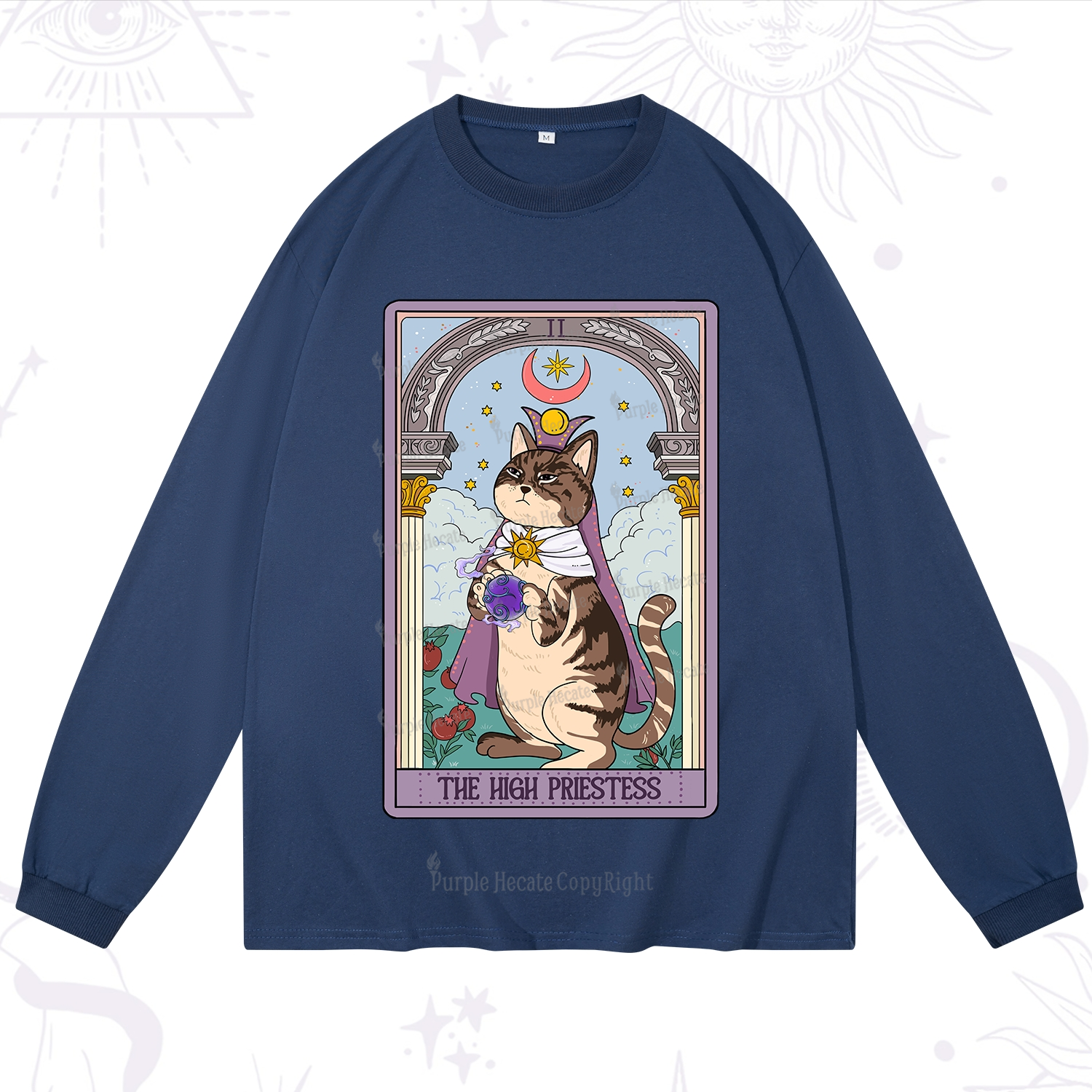 Purplehecate The High Priestess Cat Tarot Long Sleeve T-Shirt