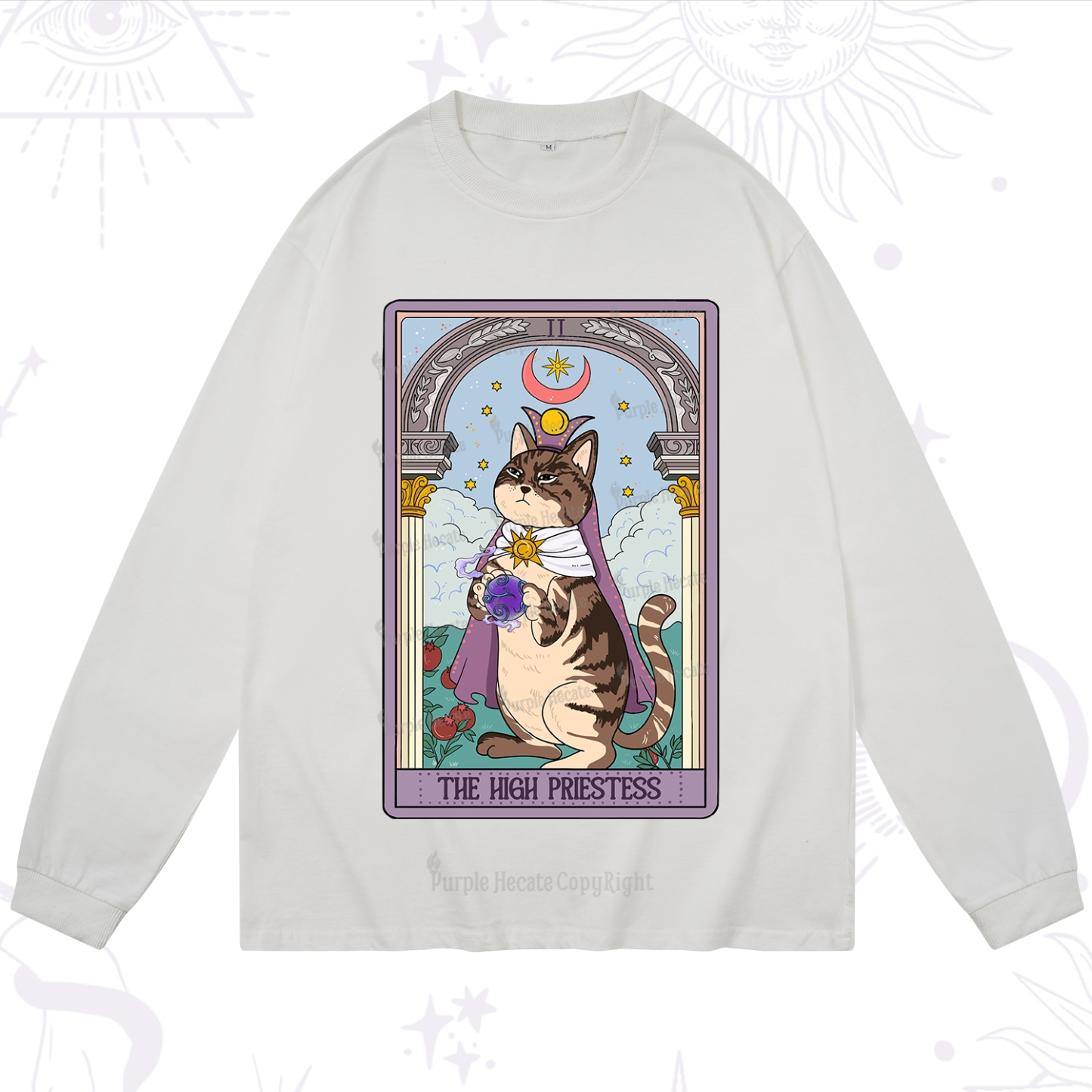 Purplehecate The High Priestess Cat Tarot Long Sleeve T-Shirt