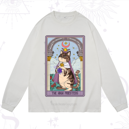 Purplehecate The High Priestess Cat Tarot Long Sleeve T-Shirt