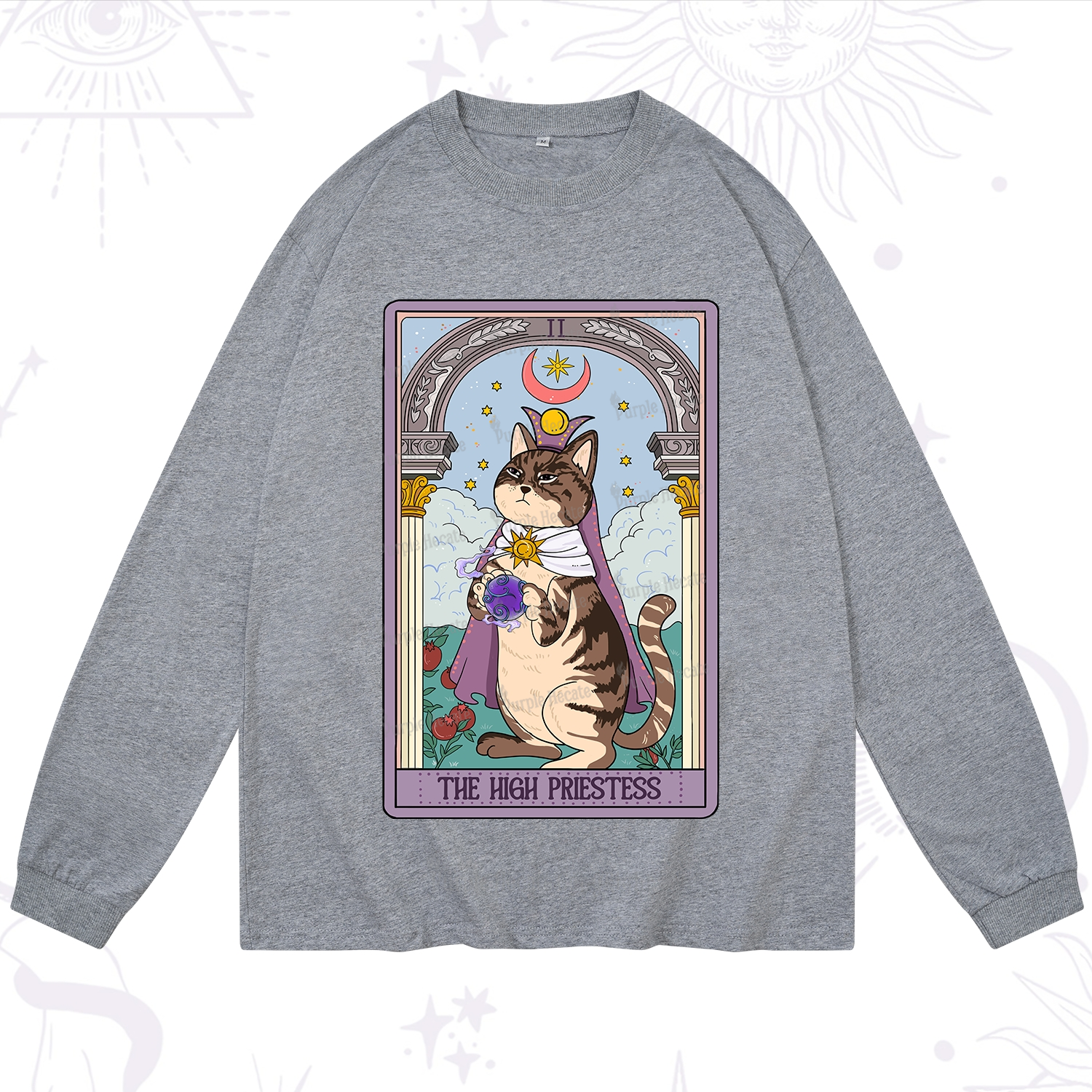 Purplehecate The High Priestess Cat Tarot Long Sleeve T-Shirt