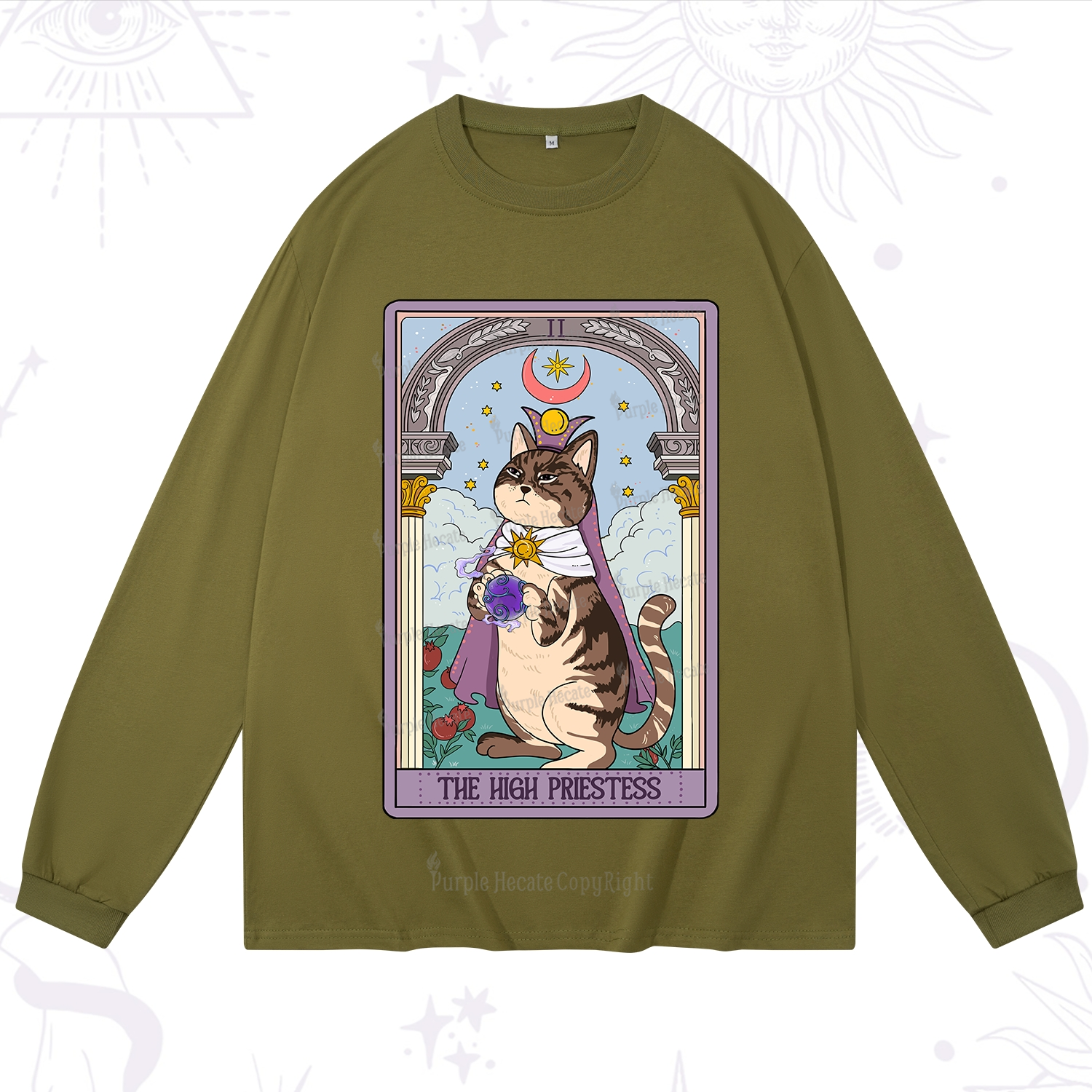 Purplehecate The High Priestess Cat Tarot Long Sleeve T-Shirt