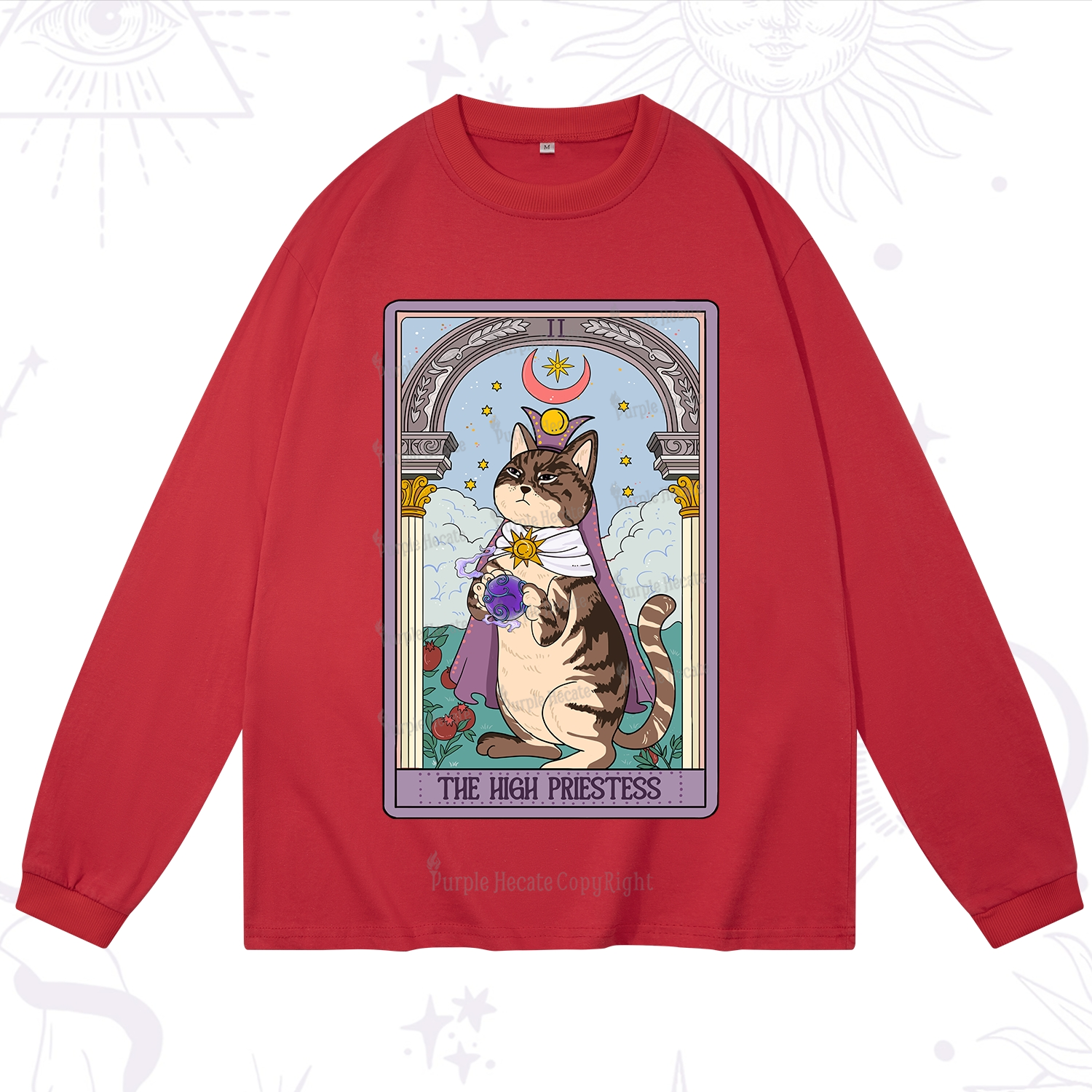 Purplehecate The High Priestess Cat Tarot Long Sleeve T-Shirt
