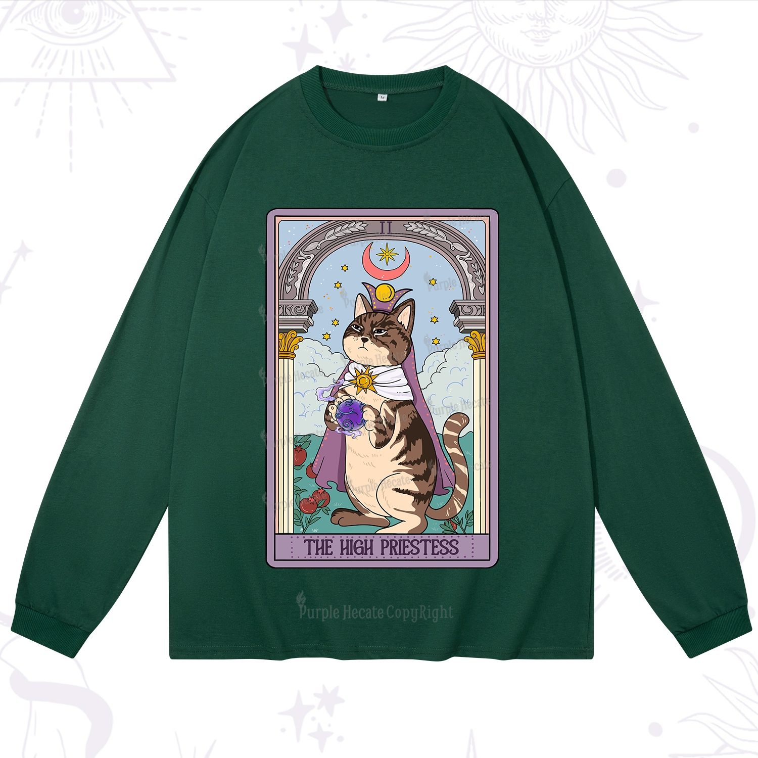 Purplehecate The High Priestess Cat Tarot Long Sleeve T-Shirt